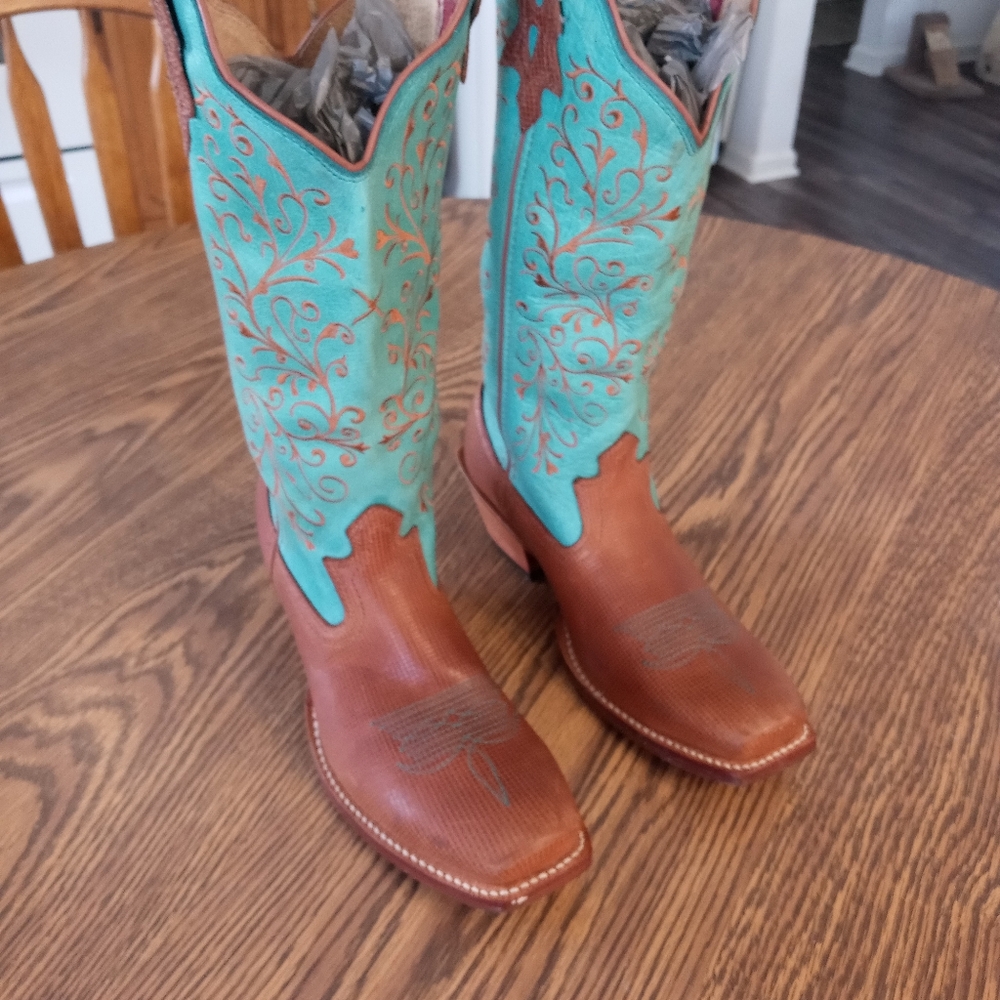 Turquoise and Brown Twisted X Boots - Picture 3 of 4